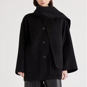 NWOT Quince Double-Faced Merino Wool Scarf Coat in Black (Large)